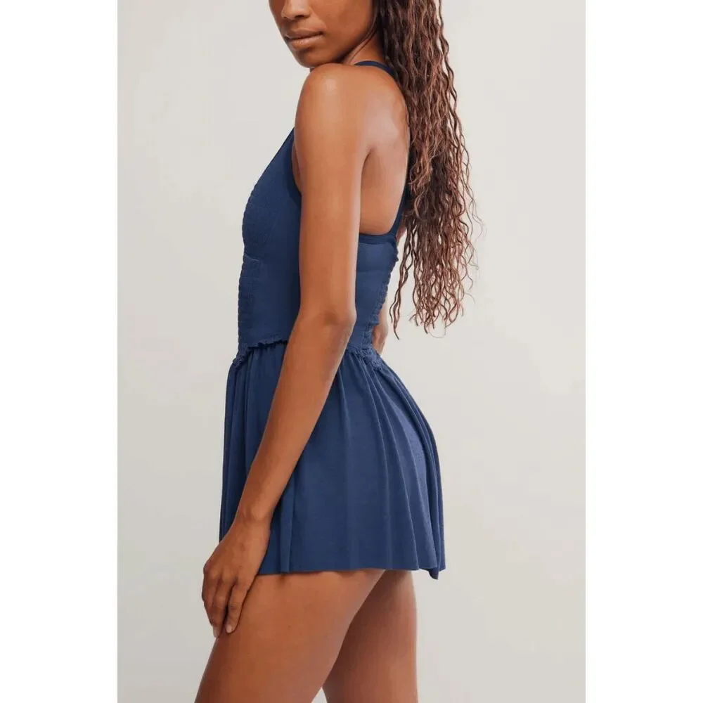 Free People Movement Smockin Hot Navy Blue Dress Shorts Small NWOT